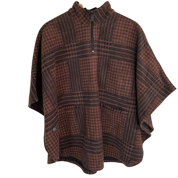 RACHEL Rachel Roy Classic Brown/Black Fleece Poncho - One Size cozy retro preppy - Picture 1 of 6